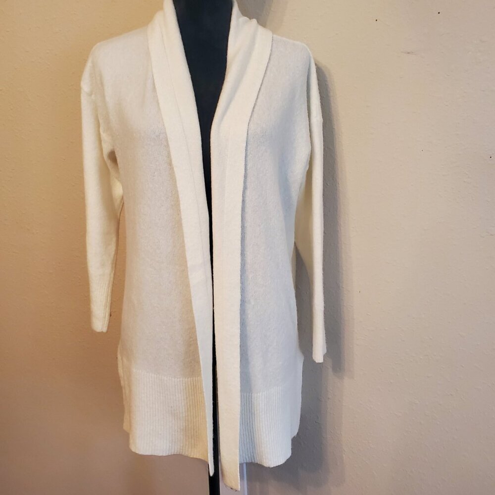 TAHARI Women's Ultra Lite Open Front Long Cardigan in Pearl Size XS/4. - Picture 4 of 14